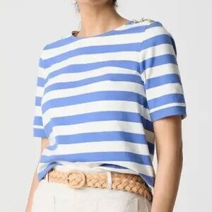 J Crew striped button shoulder top periwinkle/white